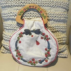 vintage canvas wooden handle purse